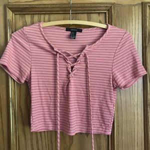 pink lace up crop top